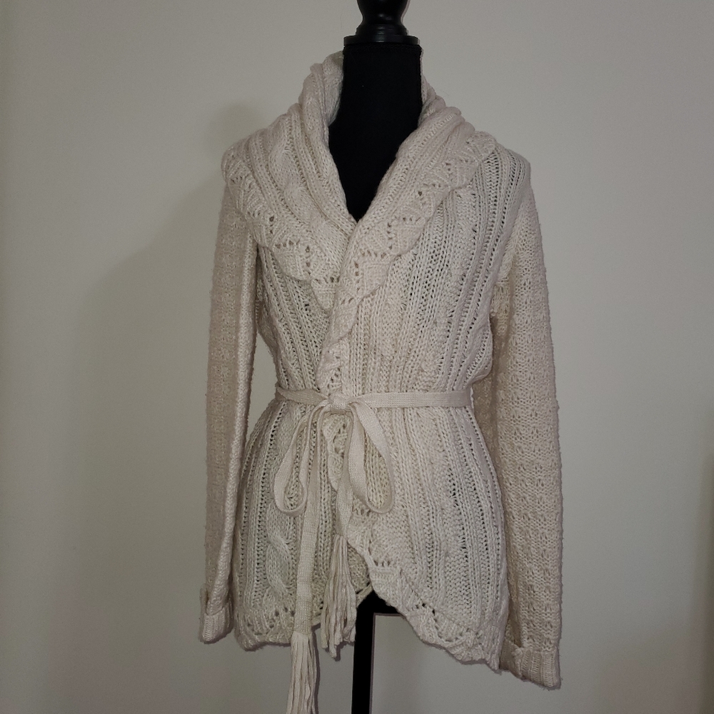 Cable Knit Wrap Sweater with Matching Belt